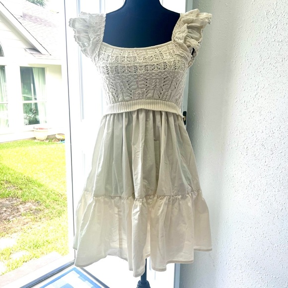 En Saison Collette Cream crochet ruffle Mini Sundress S - Picture 9 of 12